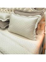 Kit cobre leito colcha perone casal padrão dupla face toque de pluma micro percal 300 fios 3 peças - palha