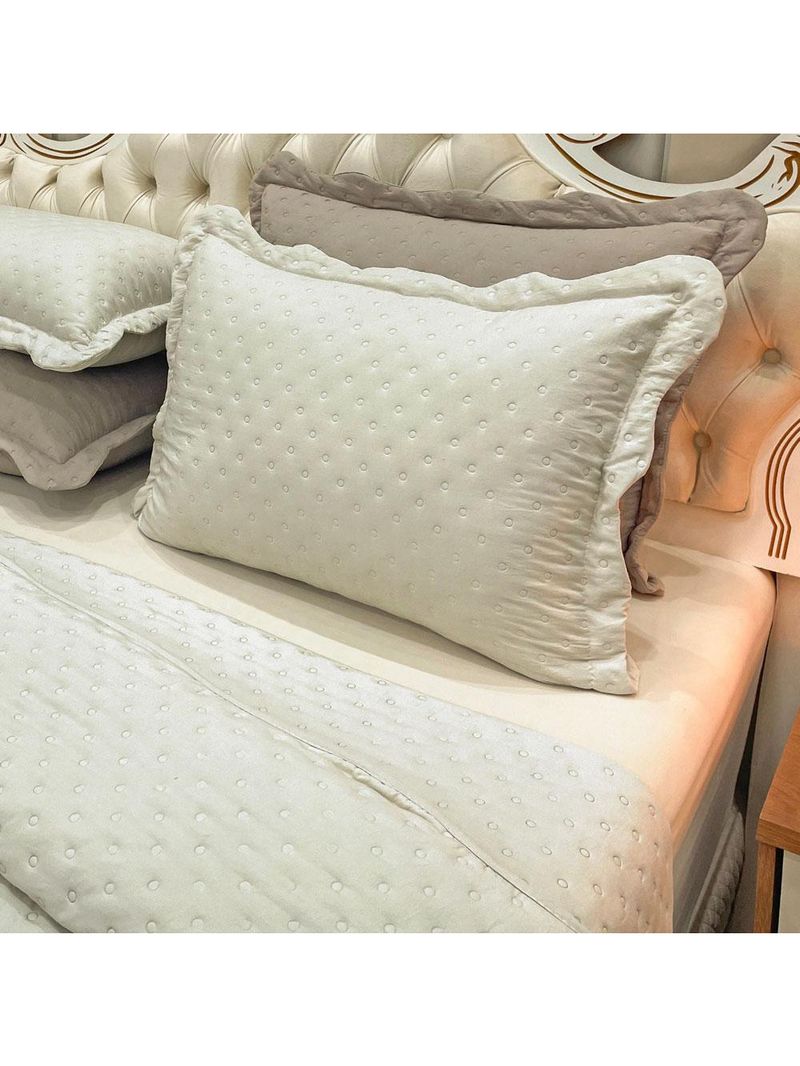 Kit cobre leito colcha perone casal padrão dupla face toque de pluma micro percal 300 fios 3 peças - palha