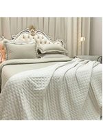 Kit cobre leito colcha perone casal padrão dupla face toque de pluma micro percal 300 fios 3 peças - palha