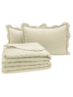 Kit cobre leito colcha perone casal padrão dupla face toque de pluma micro percal 300 fios 3 peças - palha