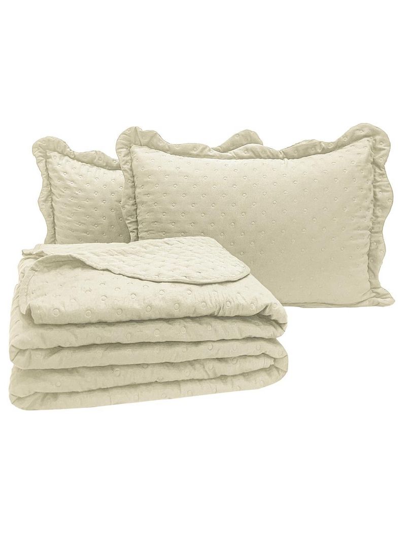 Kit cobre leito colcha perone casal padrão dupla face toque de pluma micro percal 300 fios 3 peças - palha