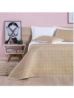 Kit cobre leito colcha meggy poá king dupla face micropercal 200 fios 3 peças - bege