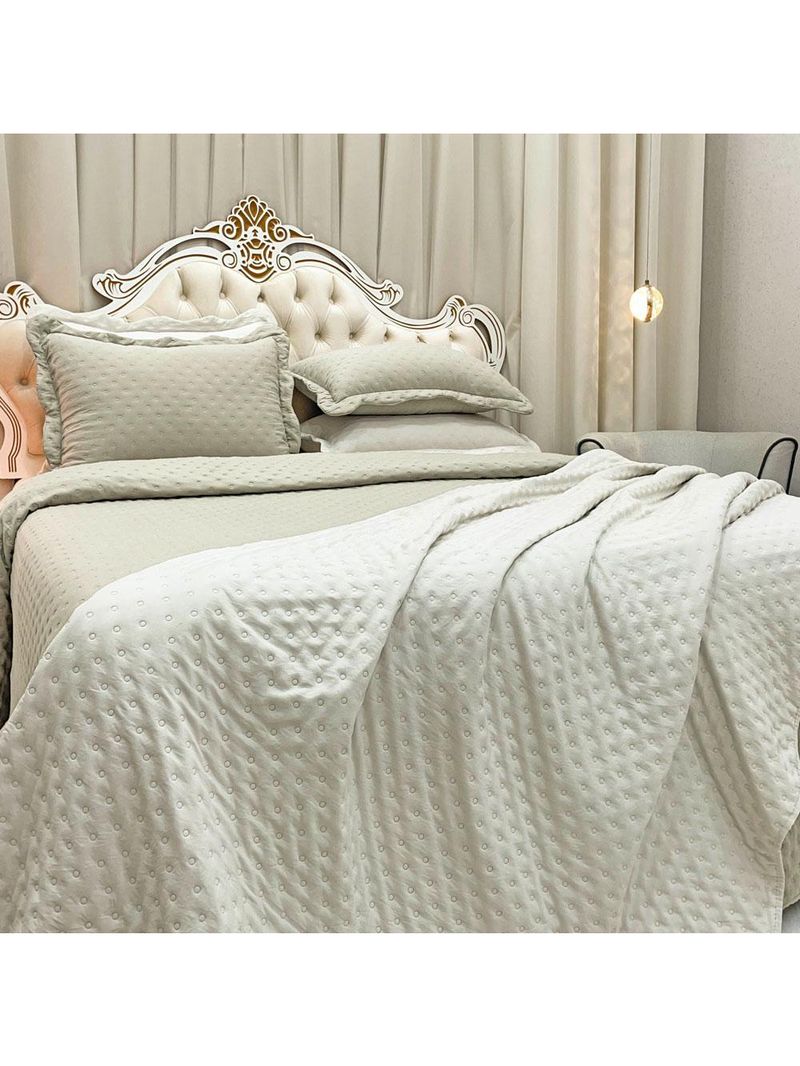 Kit cobre leito colcha perone queen dupla face toque de pluma micro percal 300 fios 3 peças - palha