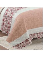 Kit cobre leito colcha mix queen estampado dupla face floral 3 peças - talita - salmão