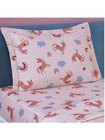 Kit cobre leito colcha solteiro infantil fantasy dupla face microfibra 2 peças - unicórnio - rosê