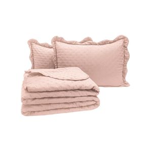 Kit cobre leito colcha perone queen dupla face toque de pluma micro percal 300 fios 3 peças - rosê