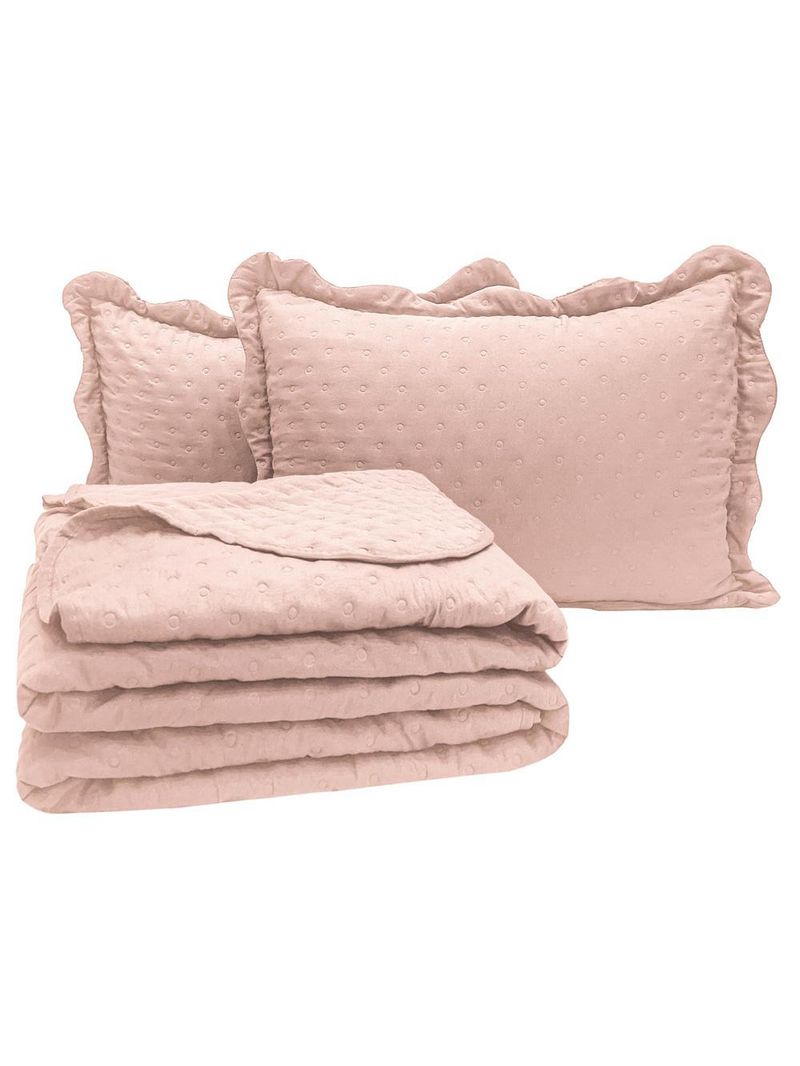 Kit cobre leito colcha perone queen dupla face toque de pluma micro percal 300 fios 3 peças - rosê