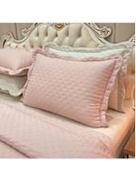 Kit cobre leito colcha perone queen dupla face toque de pluma micro percal 300 fios 3 peças - rosê