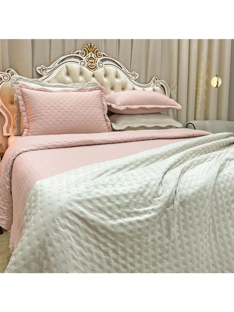Kit cobre leito colcha perone queen dupla face toque de pluma micro percal 300 fios 3 peças - rosê