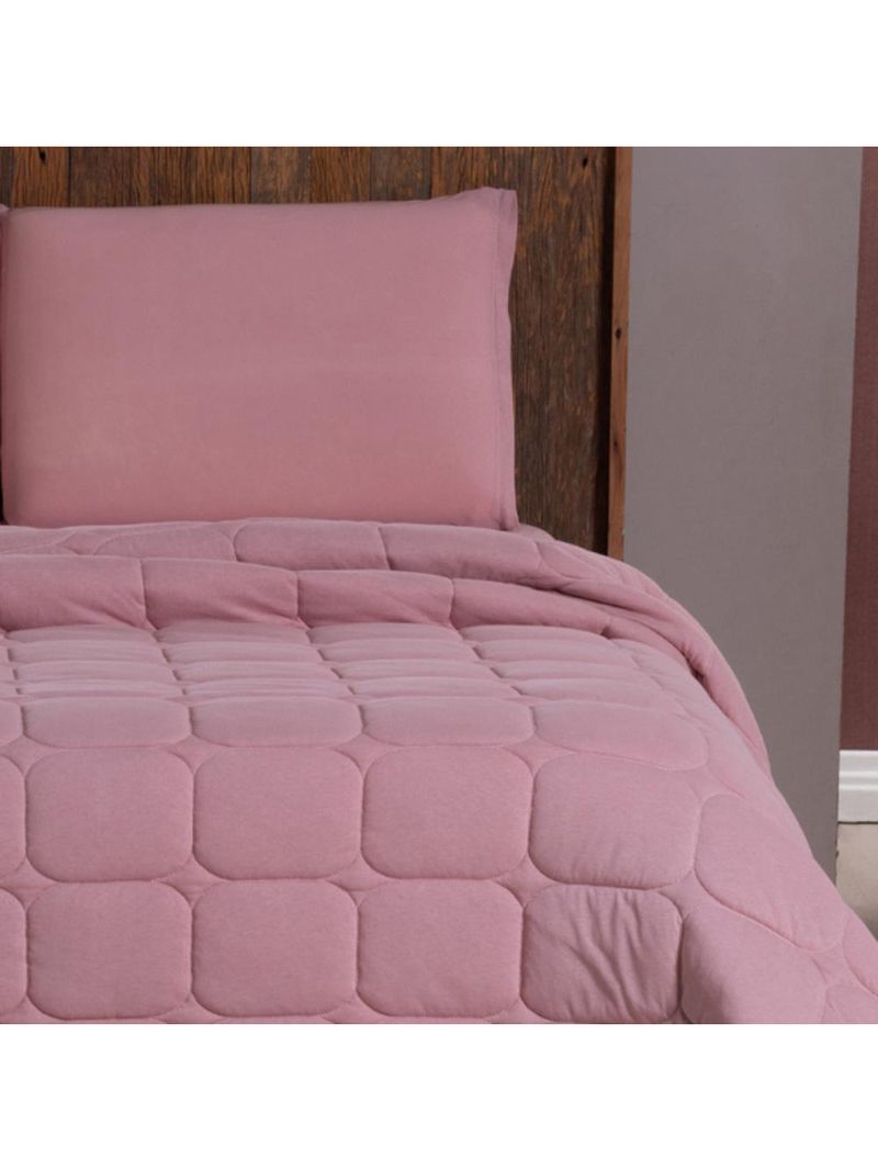 Kit cobre leito colcha livorno solteiro acolchoado fofo macio malha 100% algodão 2 peças - rosê