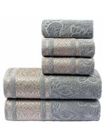Jogo de banho toalhas malau decorado algodão 5 peças - cinza granito