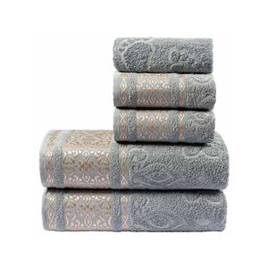 Jogo de banho toalhas malau decorado algodão 5 peças - cinza granito