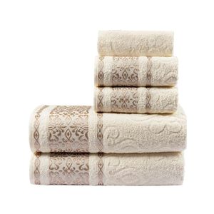 Jogo de banho toalhas malau decorado algodão 5 peças - palha pérola