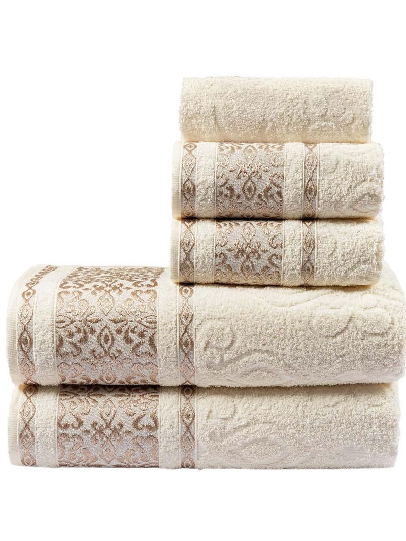 Jogo de banho toalhas malau decorado algodão 5 peças - palha pérola