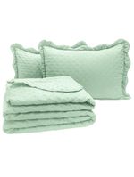 Kit cobre leito colcha perone king dupla face toque de pluma micro percal 300 fios 3 peças - verde tifany