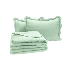 Kit cobre leito colcha perone king dupla face toque de pluma micro percal 300 fios 3 peças - verde tifany