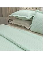 Kit cobre leito colcha perone king dupla face toque de pluma micro percal 300 fios 3 peças - verde tifany