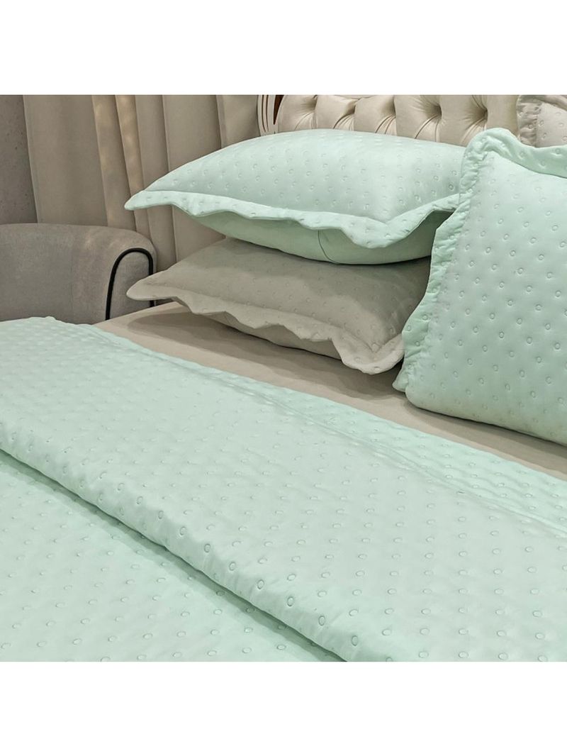 Kit cobre leito colcha perone king dupla face toque de pluma micro percal 300 fios 3 peças - verde tifany