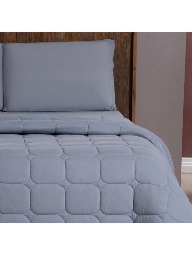 Kit cobre leito colcha livorno solteiro acolchoado fofo macio malha 100% algodão 2 peças - cinza