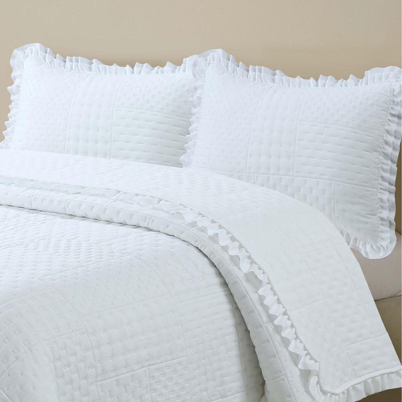 Kit cobre leito colcha maison king c/ babado percal 300 fios 3 peças - branco