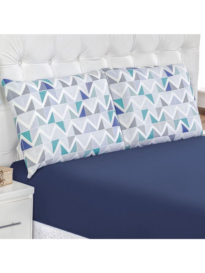 Jogo de cama lençol siena king malha estampada 100% algodão 3 peças - azul geométrico