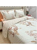 Kit cobre leito colcha classics queen dupla face percal 300 fios estampado 3 peças - flores damasco - palha