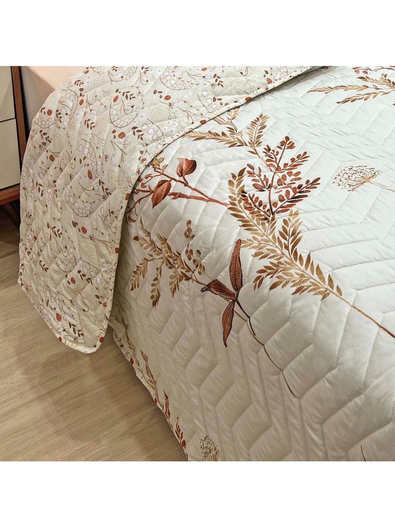 Kit cobre leito colcha classics queen dupla face percal 300 fios estampado 3 peças - flores damasco - palha