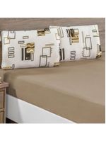 Jogo de cama lençol siena king malha estampada 100% algodão 3 peças - avelã