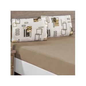 Jogo de cama lençol siena king malha estampada 100% algodão 3 peças - avelã