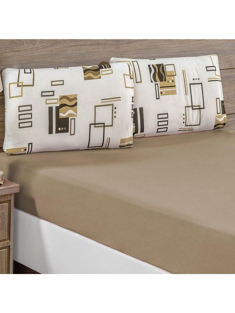 Jogo de cama lençol siena king malha estampada 100% algodão 3 peças - avelã