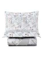 Kit cobre leito colcha maris queen estampado dupla face percalle 200 fios 3 peças protea cinza