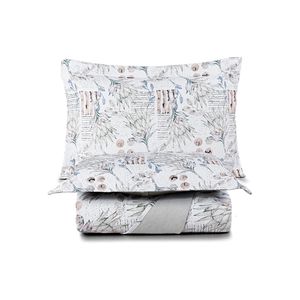 Kit cobre leito colcha maris queen estampado dupla face percalle 200 fios 3 peças protea cinza