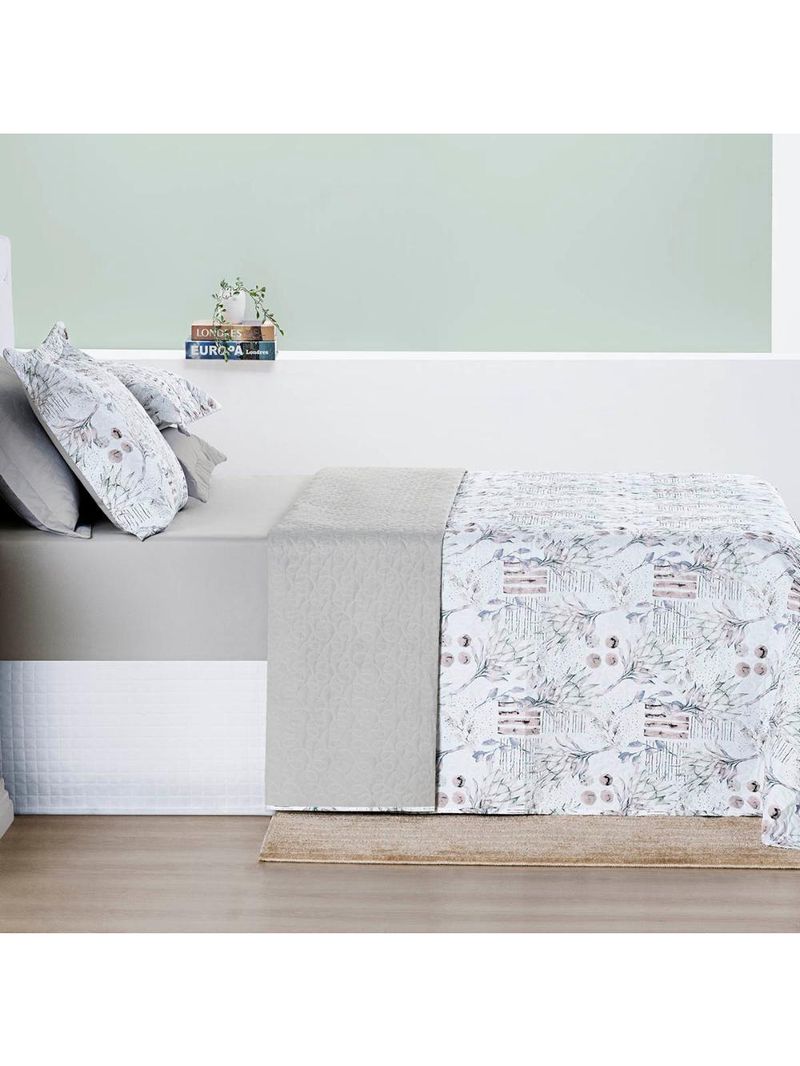 Kit cobre leito colcha maris queen estampado dupla face percalle 200 fios 3 peças protea cinza
