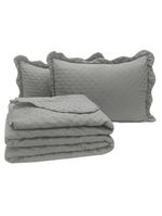 Kit cobre leito colcha perone casal padrão dupla face toque de pluma micro percal 300 fios 3 peças - cinza