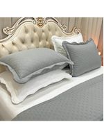 Kit cobre leito colcha perone casal padrão dupla face toque de pluma micro percal 300 fios 3 peças - cinza