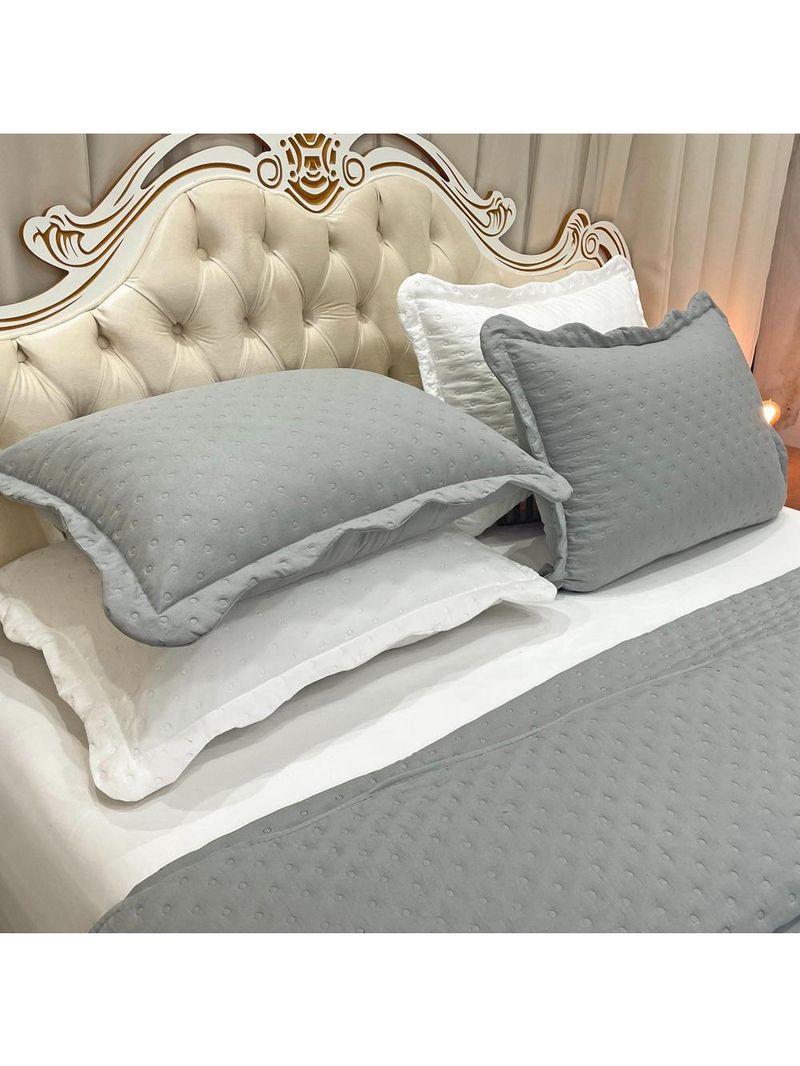 Kit cobre leito colcha perone casal padrão dupla face toque de pluma micro percal 300 fios 3 peças - cinza