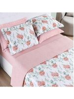 Kit cobre leito colcha maris casal padrão estampado dupla face percalle 200 fios 3 peças hortênsia salmão