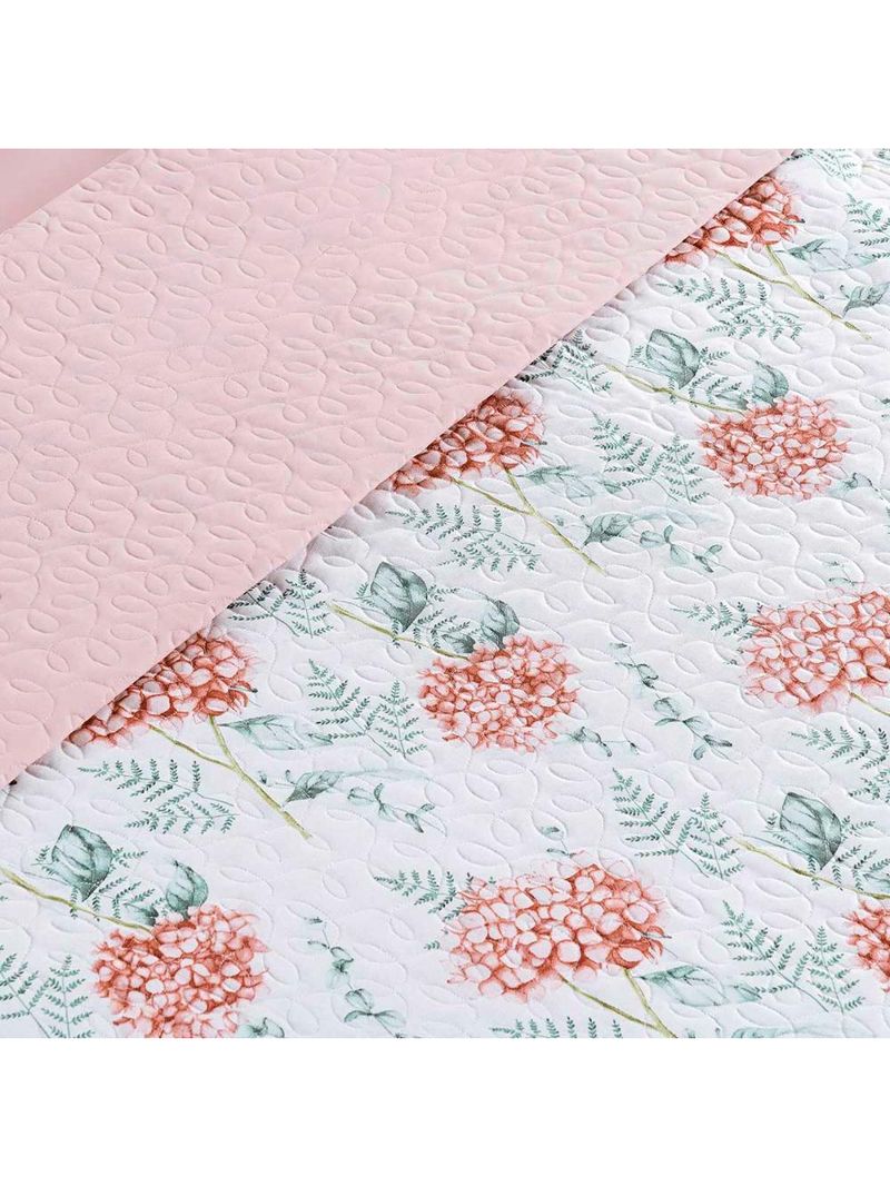 Kit cobre leito colcha maris casal padrão estampado dupla face percalle 200 fios 3 peças hortênsia salmão