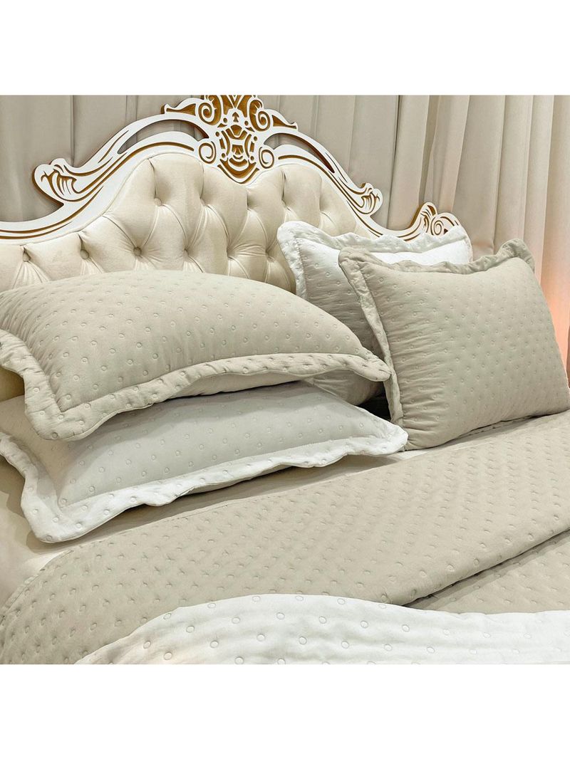Kit cobre leito colcha perone king dupla face toque de pluma micro percal 300 fios 3 peças - palha