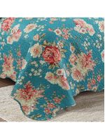 Kit cobre leito colcha mix queen estampado dupla face floral 3 peças - vanessa - azul