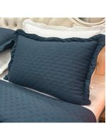 Kit cobre leito colcha perone king dupla face toque de pluma micro percal 300 fios 3 peças - azul marinho