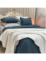 Kit cobre leito colcha perone king dupla face toque de pluma micro percal 300 fios 3 peças - azul marinho