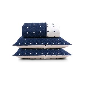 Kit cobre leito colcha meggy poá king dupla face micropercal 200 fios 3 peças - azul marinho