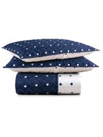 Kit cobre leito colcha meggy poá king dupla face micropercal 200 fios 3 peças - azul marinho