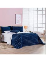 Kit cobre leito colcha meggy poá king dupla face micropercal 200 fios 3 peças - azul marinho