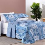 Kit cobre leito colcha dallas casal padrão dupla face estampada 3 peças - azul sereno patchwork