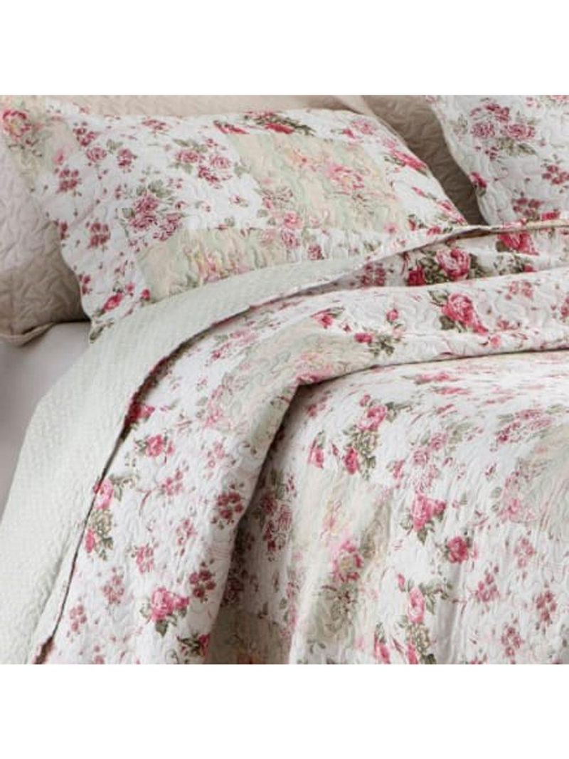 Kit cobre leito colcha mix queen estampado dupla face floral 3 peças - isabela