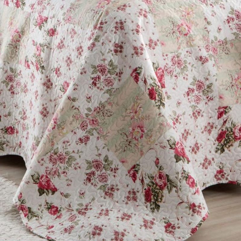 Kit cobre leito colcha mix queen estampado dupla face floral 3 peças - isabela