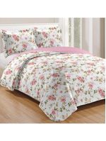 Kit cobre leito colcha mix queen estampado dupla face floral 3 peças - nádia