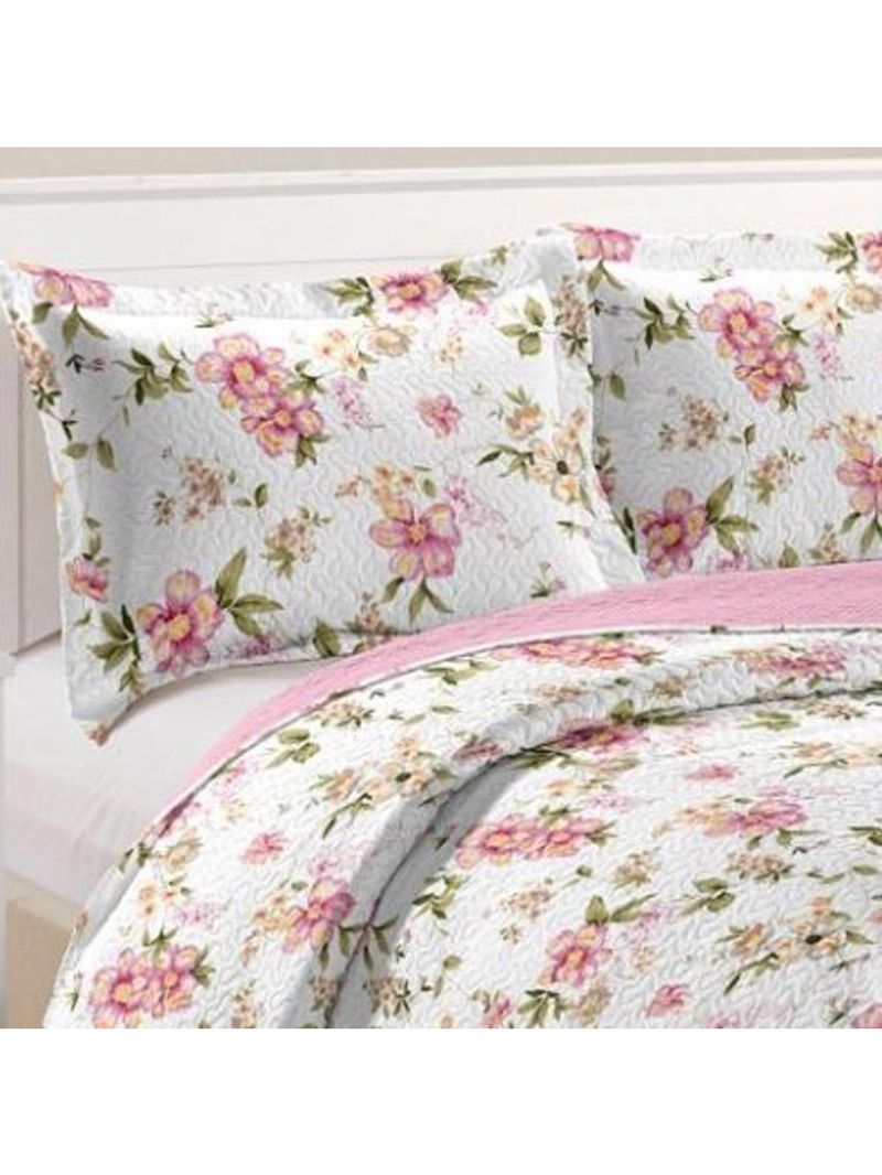 Kit cobre leito colcha mix queen estampado dupla face floral 3 peças - nádia